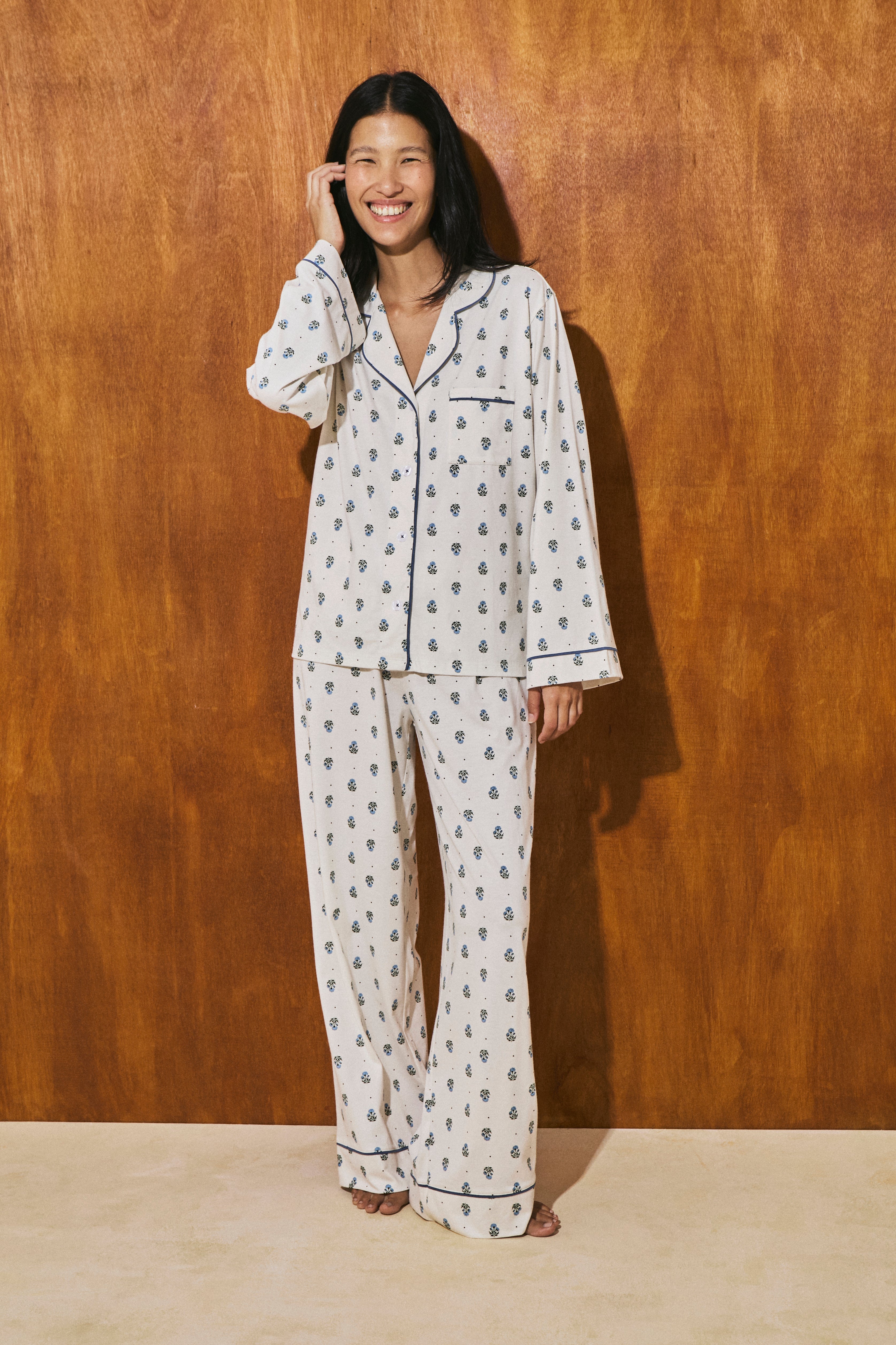 Pijama Boyfriend 100% Algodón Pima - Flower Dots